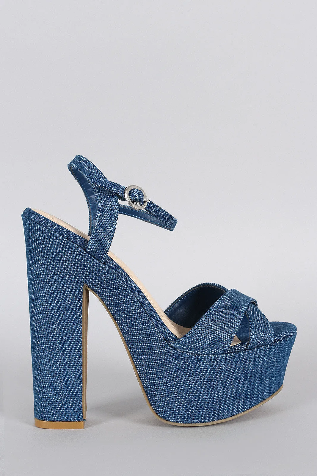 Bamboo Denim Criss Cross Platform Heel