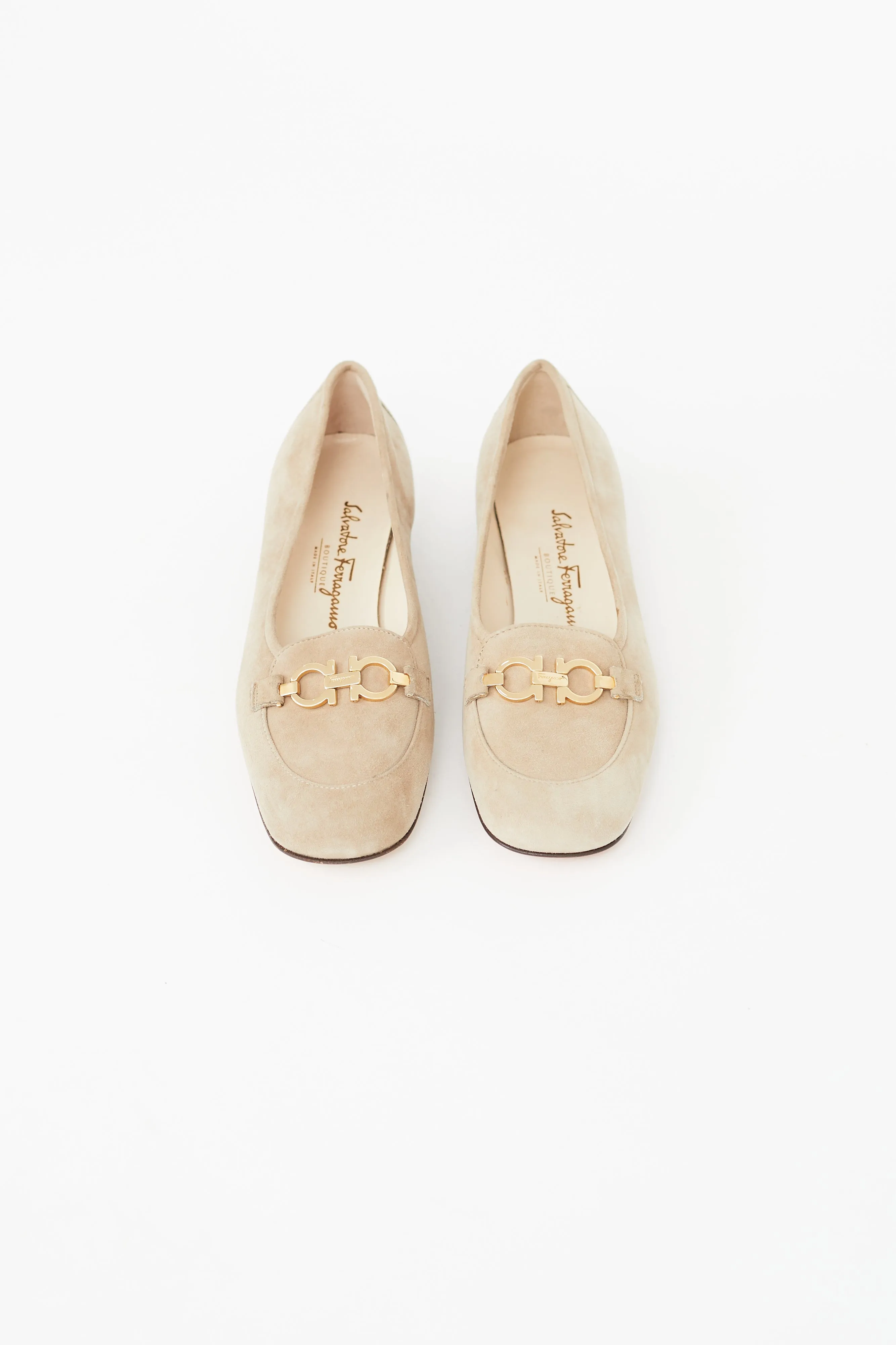 Beige Suede Gancini Loafer