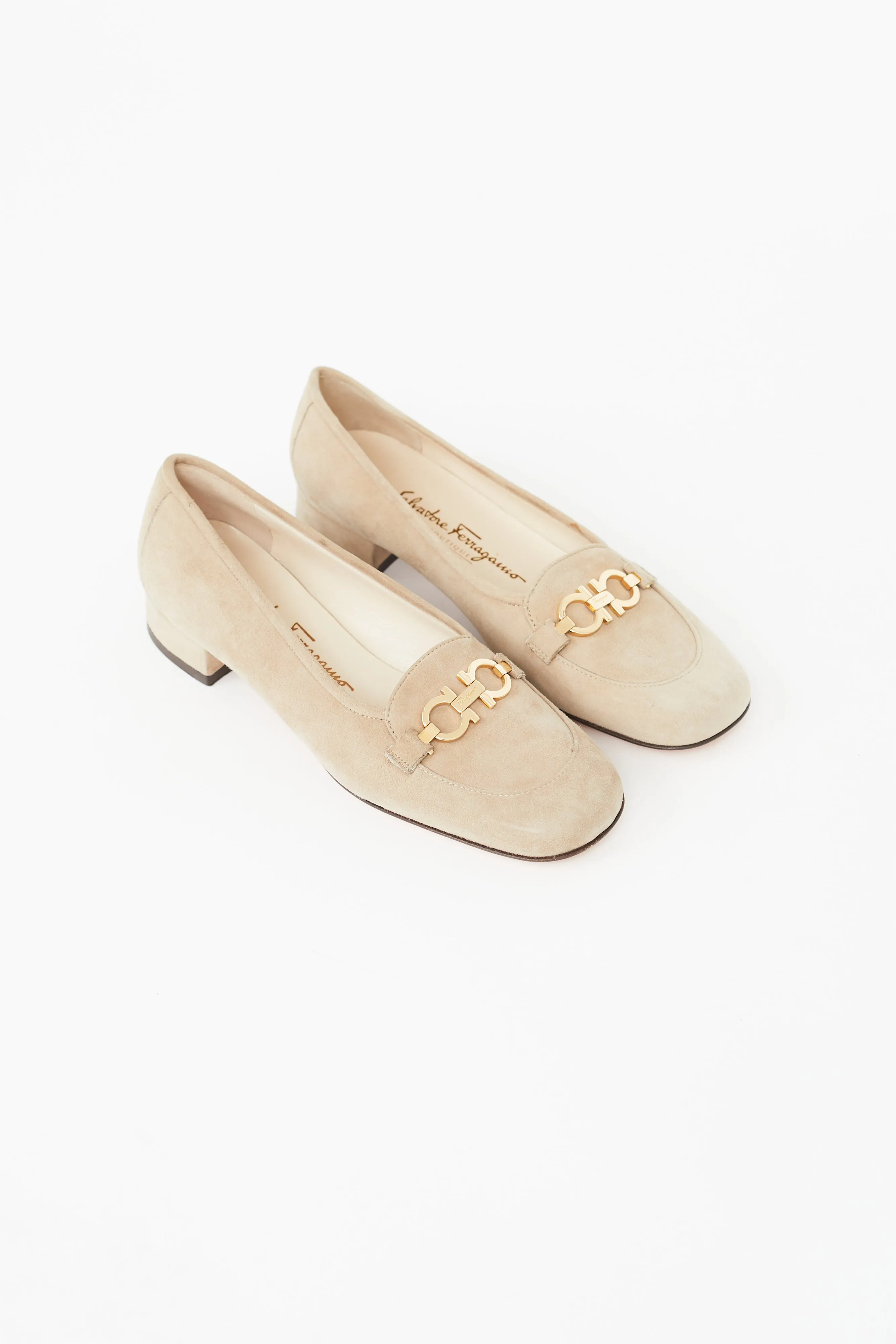 Beige Suede Gancini Loafer