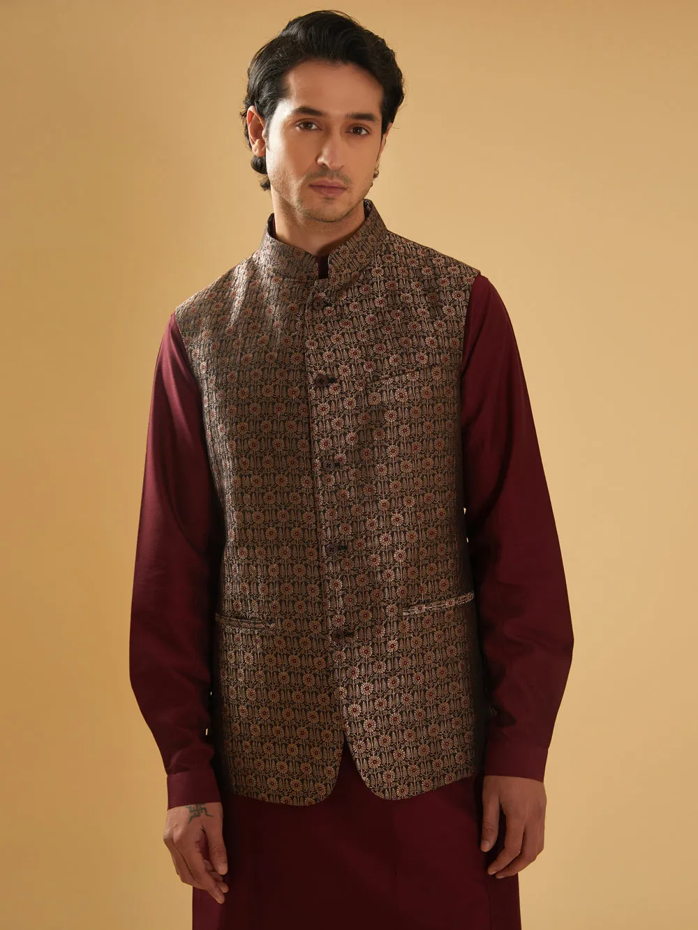 Black & Maroon Waistcoat