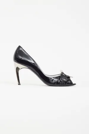 Black & Silver D'Orsay Peep Toe Heel