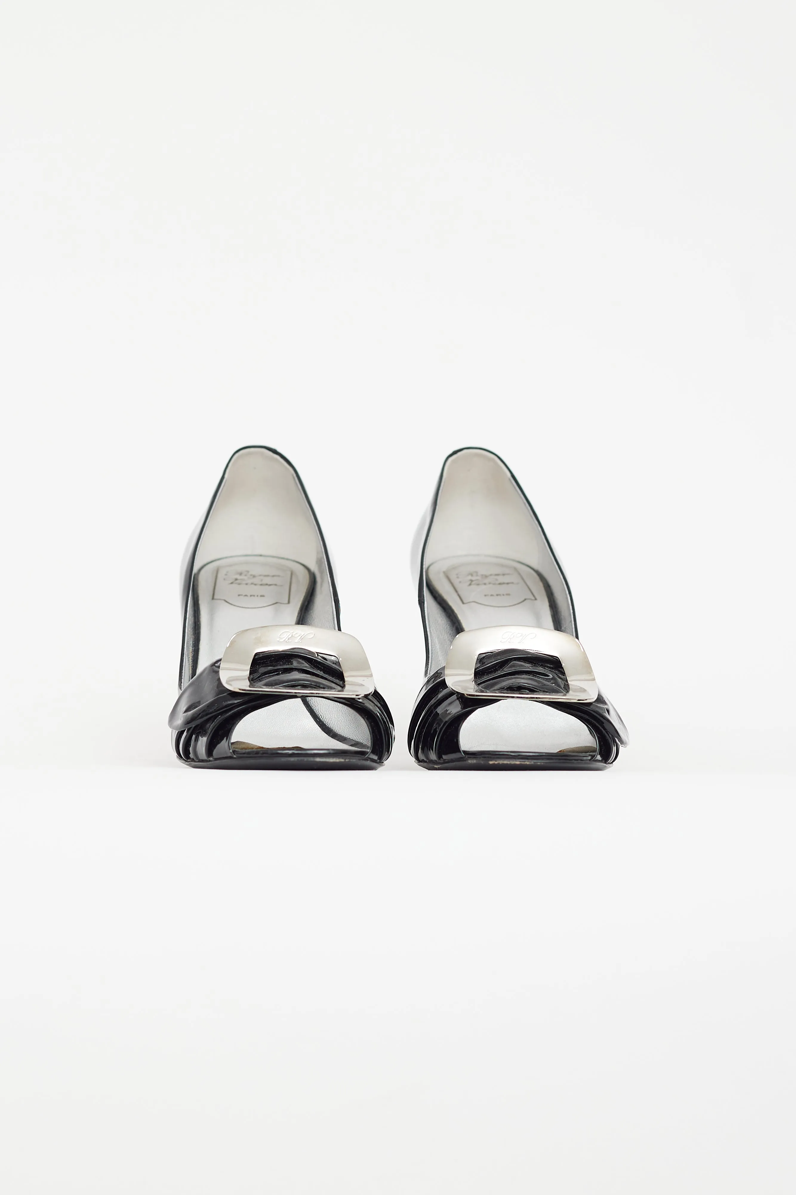 Black & Silver D'Orsay Peep Toe Heel