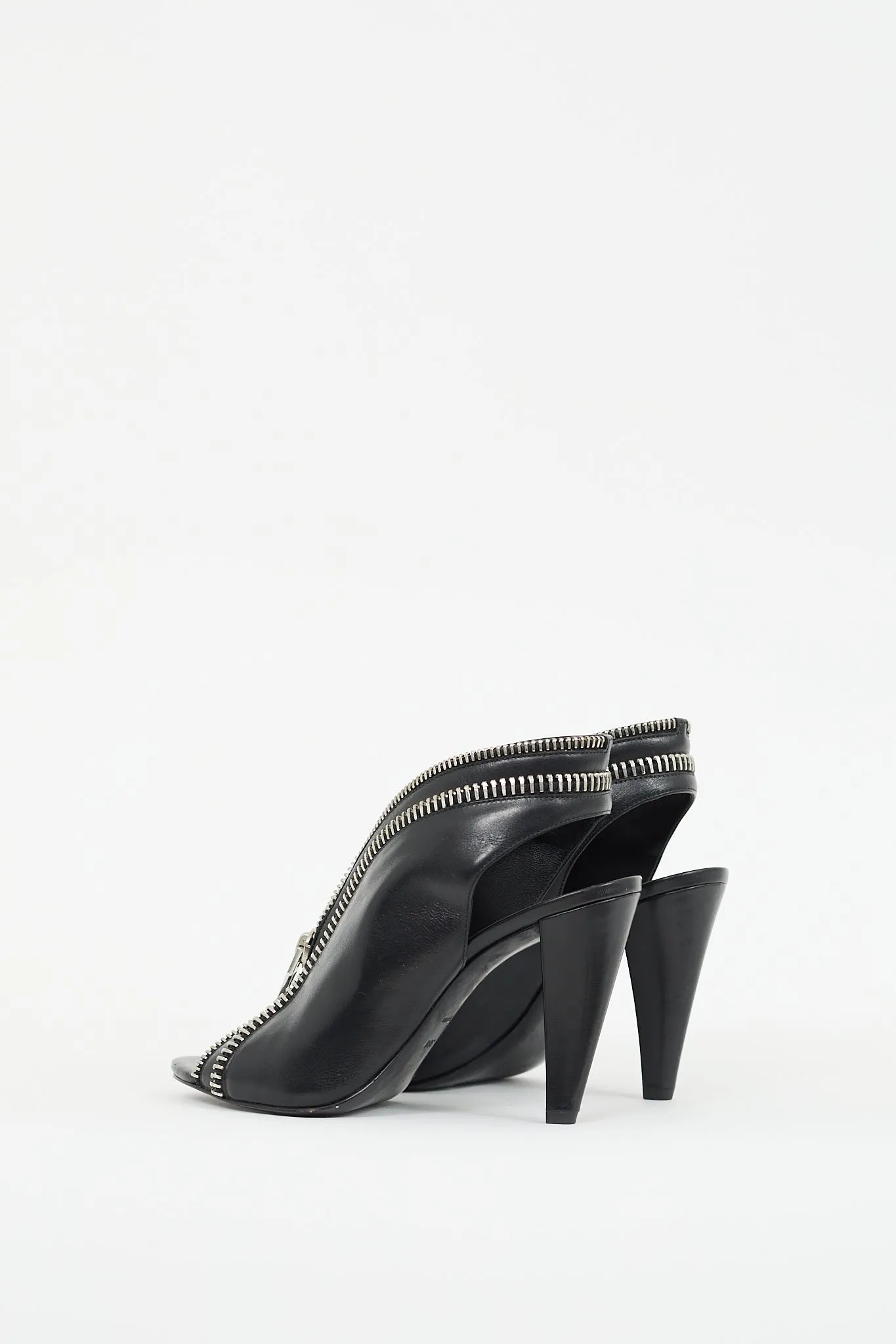 Black & Silver Leather Zippered Heels