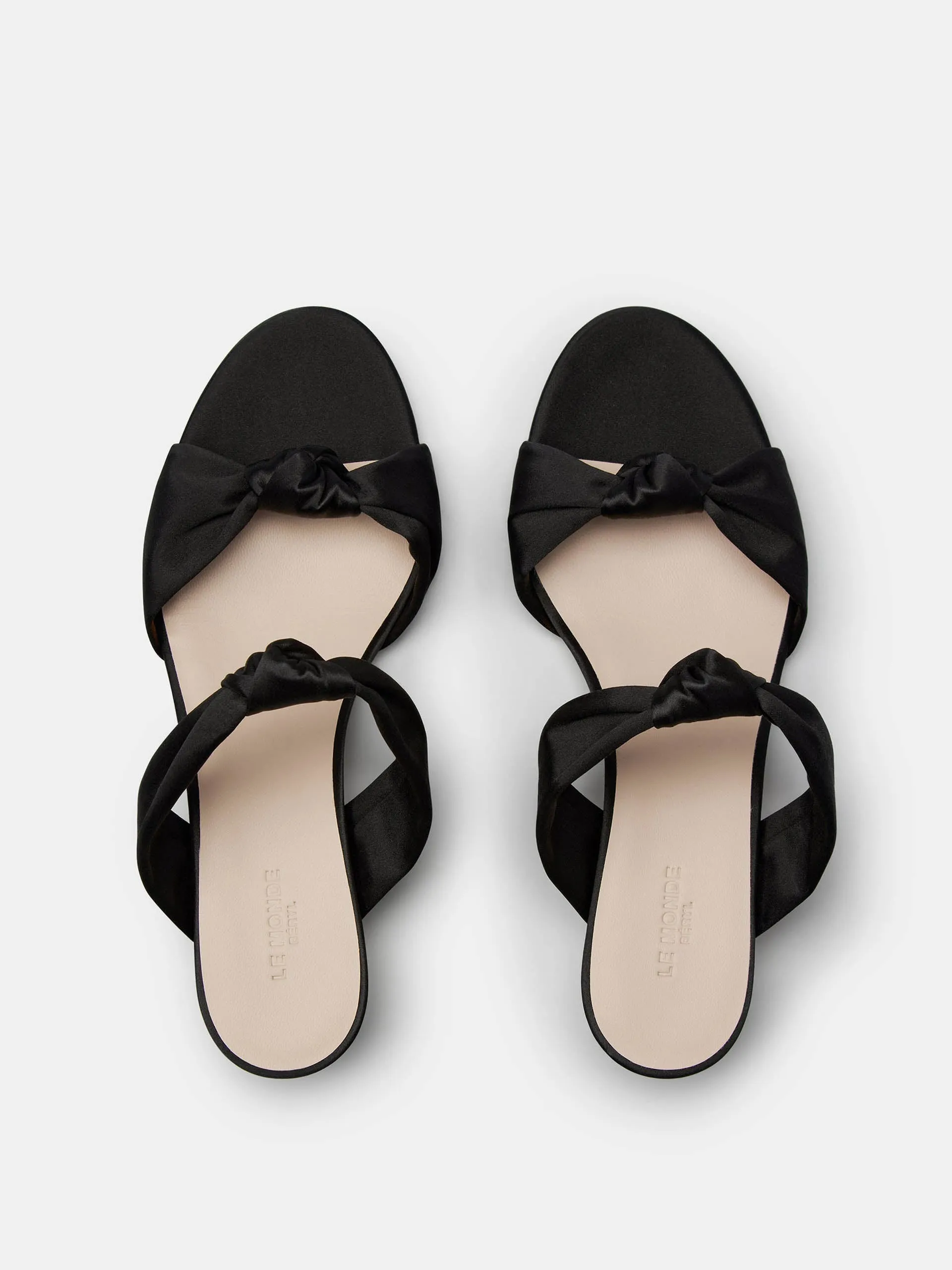 Black satin knot kitten heeled sandal