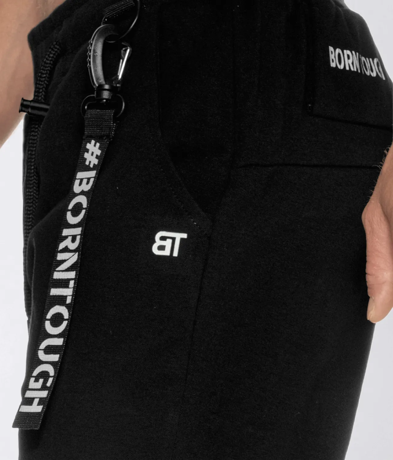 Born Tough Core Fit Zippered Black Crossfit Jogger Pants for Men