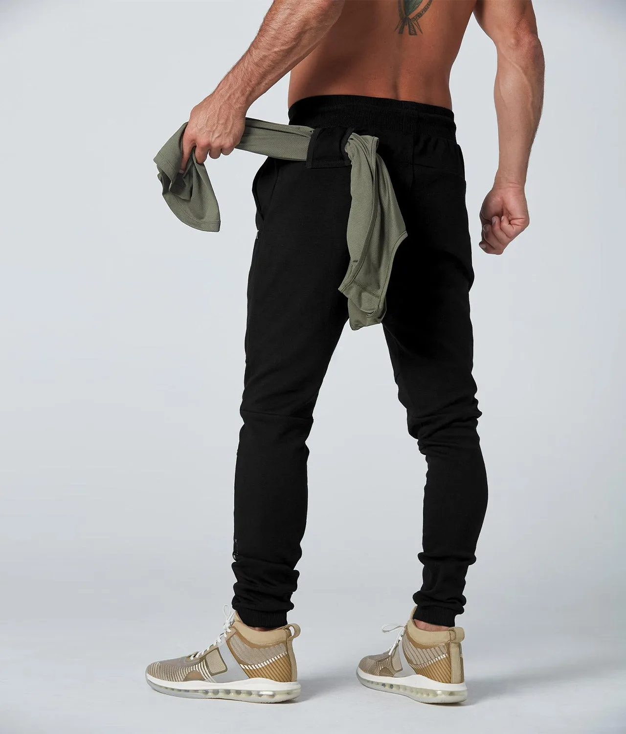 Born Tough Core Fit Zippered Black Crossfit Jogger Pants for Men