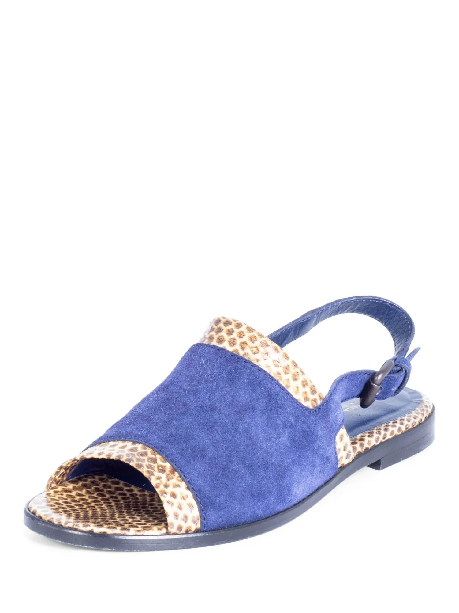 Bottega Veneta Suede Python Leather Flat Sandal Blue Brown