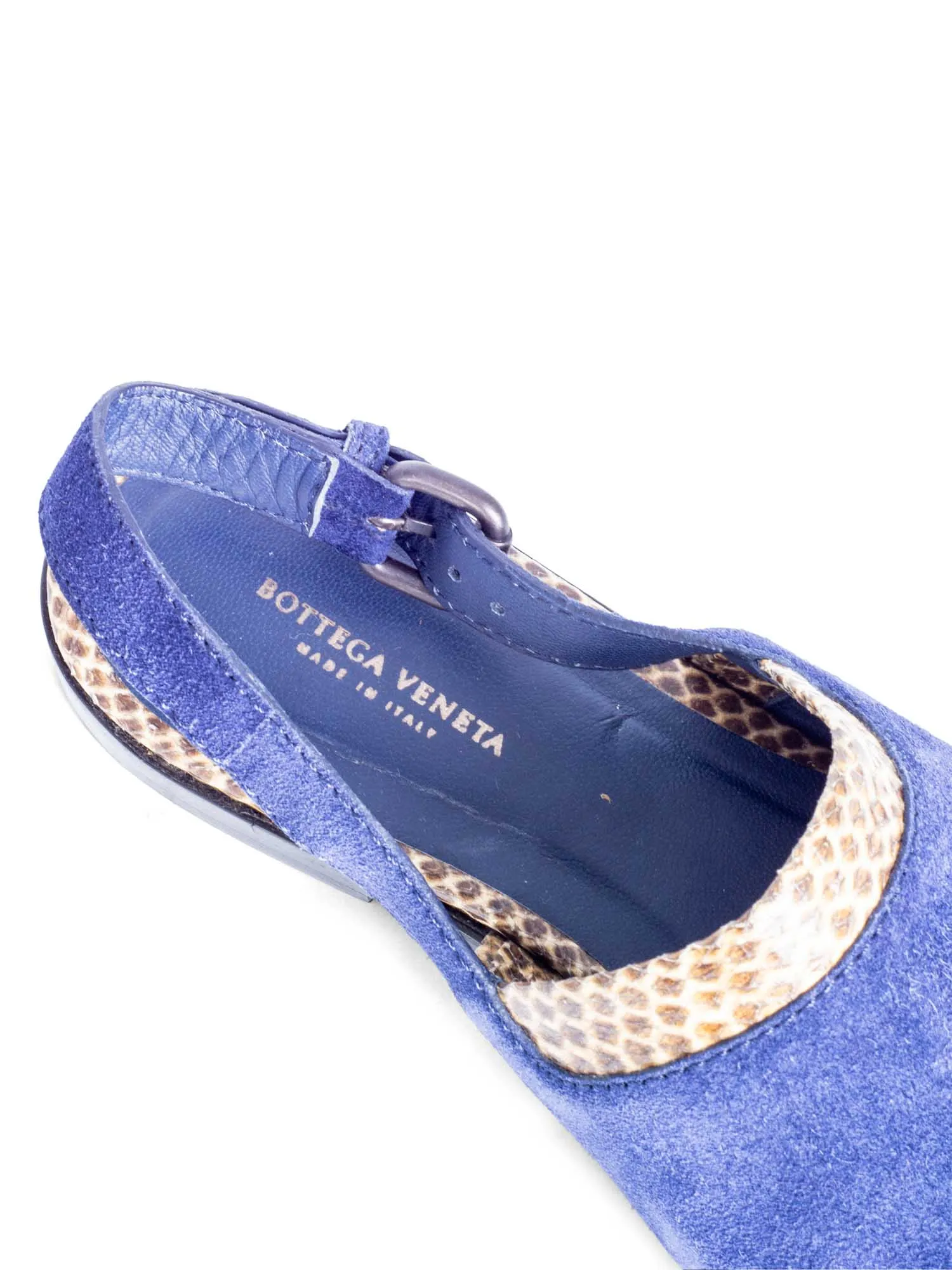 Bottega Veneta Suede Python Leather Flat Sandal Blue Brown