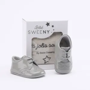 Boys Grey Patent Leather Pre-walker Lace Shoes