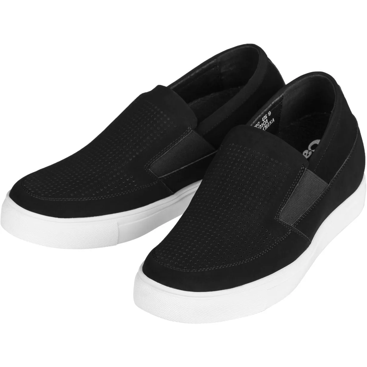 CALTO G63890 3-Inch Taller Lightweight Slip-On Black Sneakers