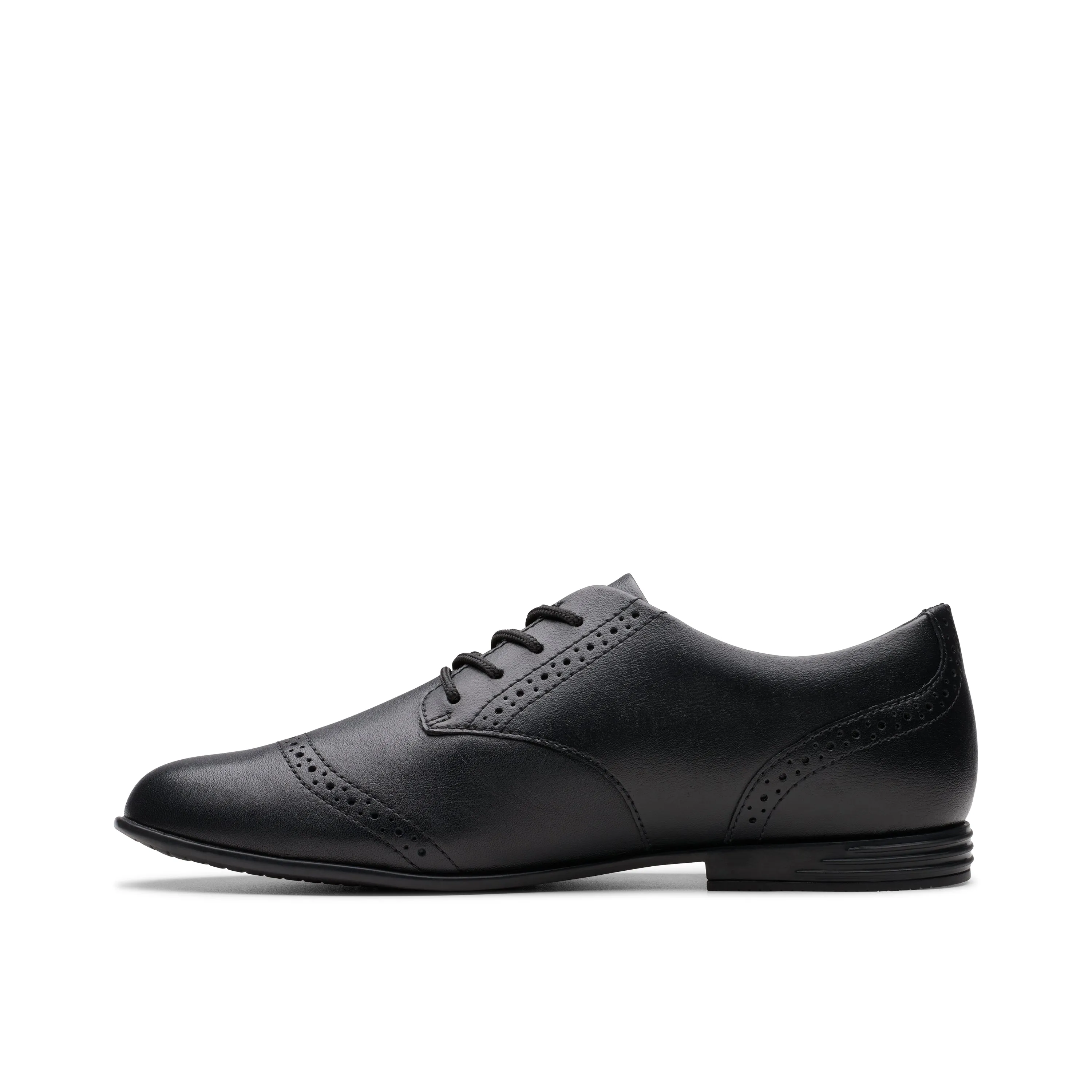 Clarks Finja Brogue Y Girls Black School Shoe