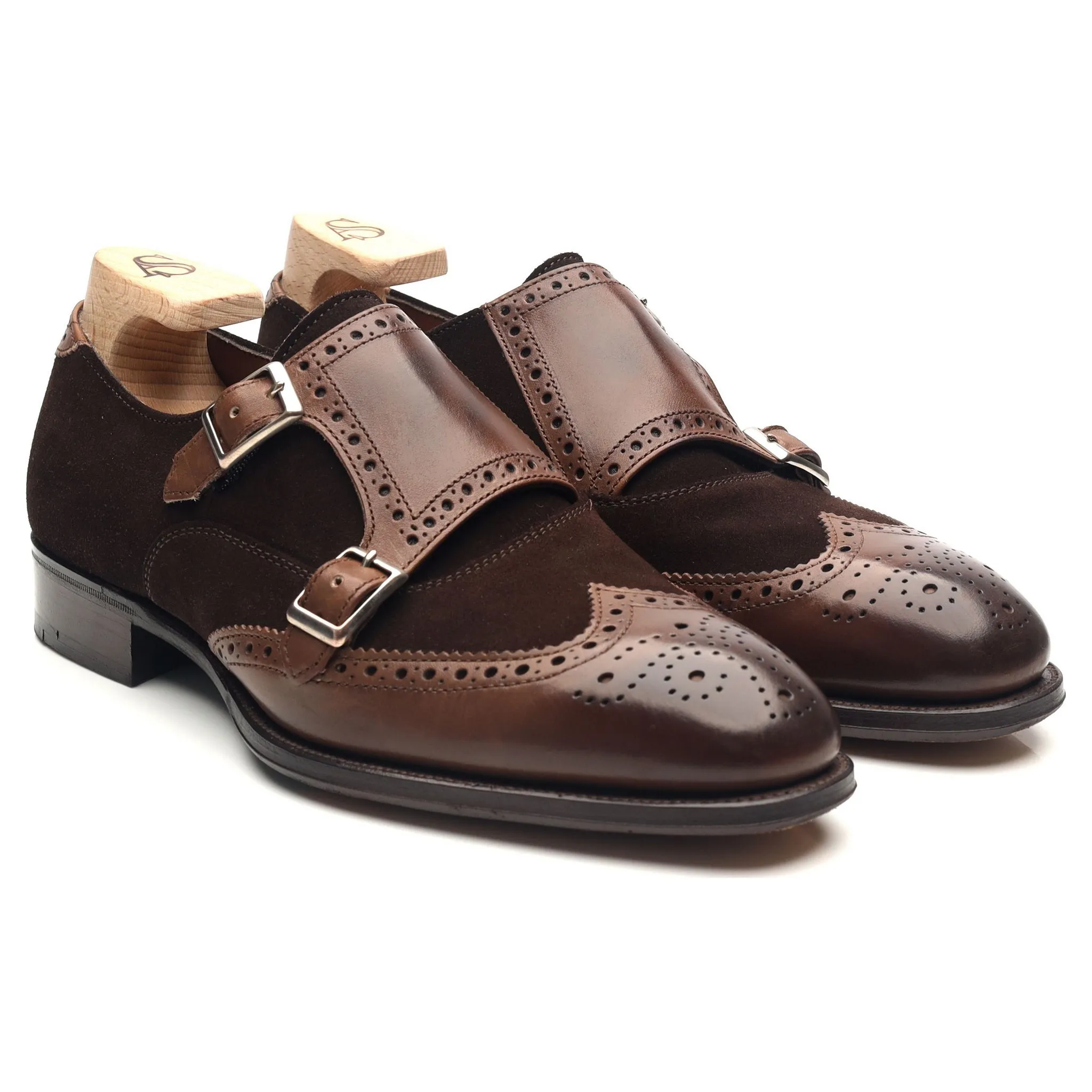 'Cooper' Brown Leather Double Monk Strap UK 7 F