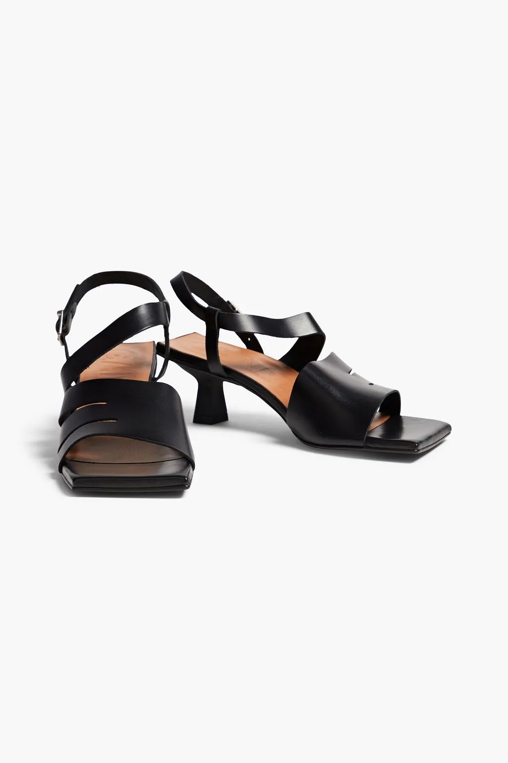 GANNI leather slingback sandals, black