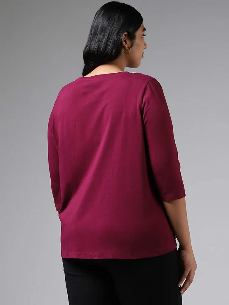 Gia Plum Embellished Neck T-Shirt