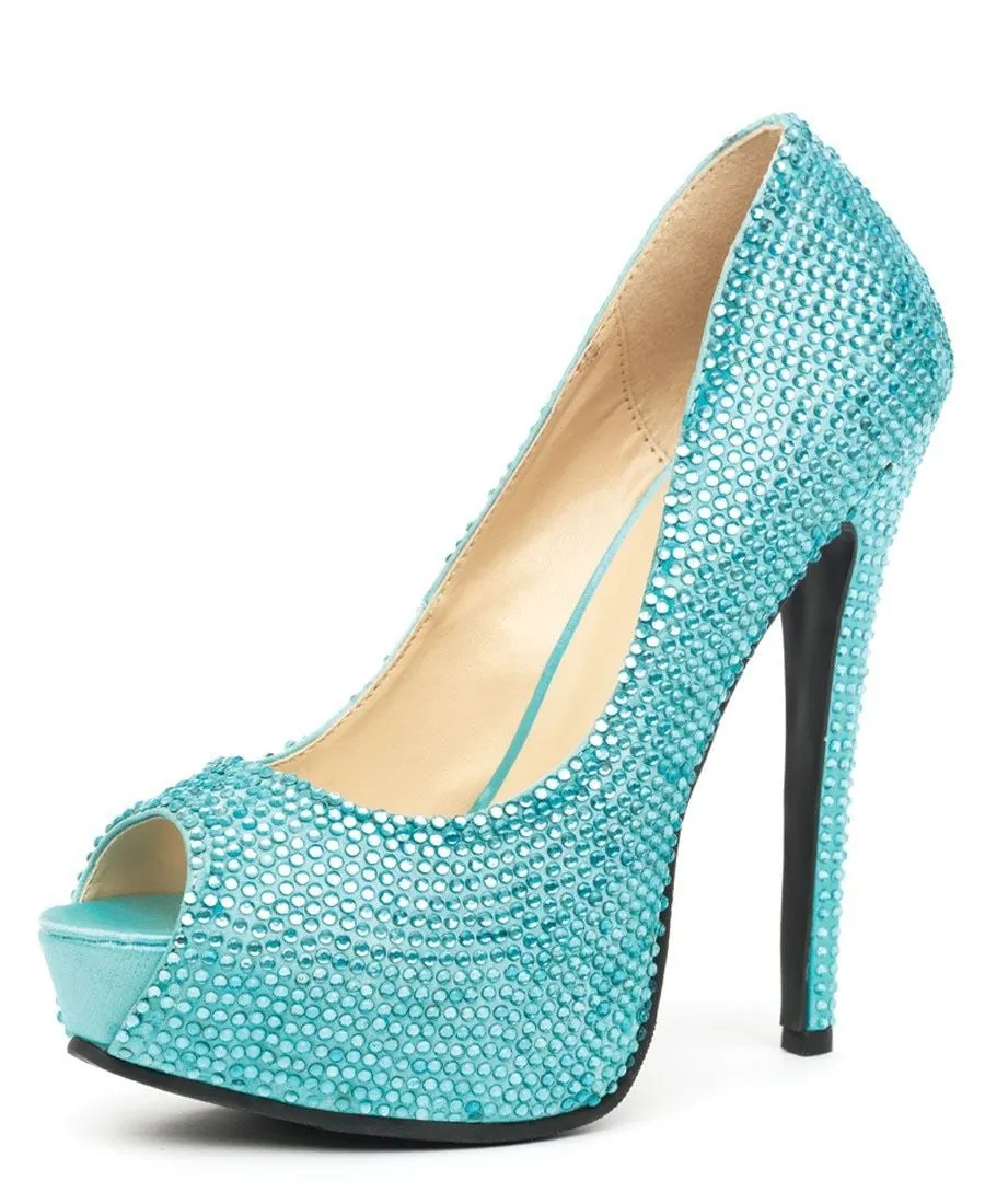 Glamour Satin Rhinestone Peep Toe Pump Platform