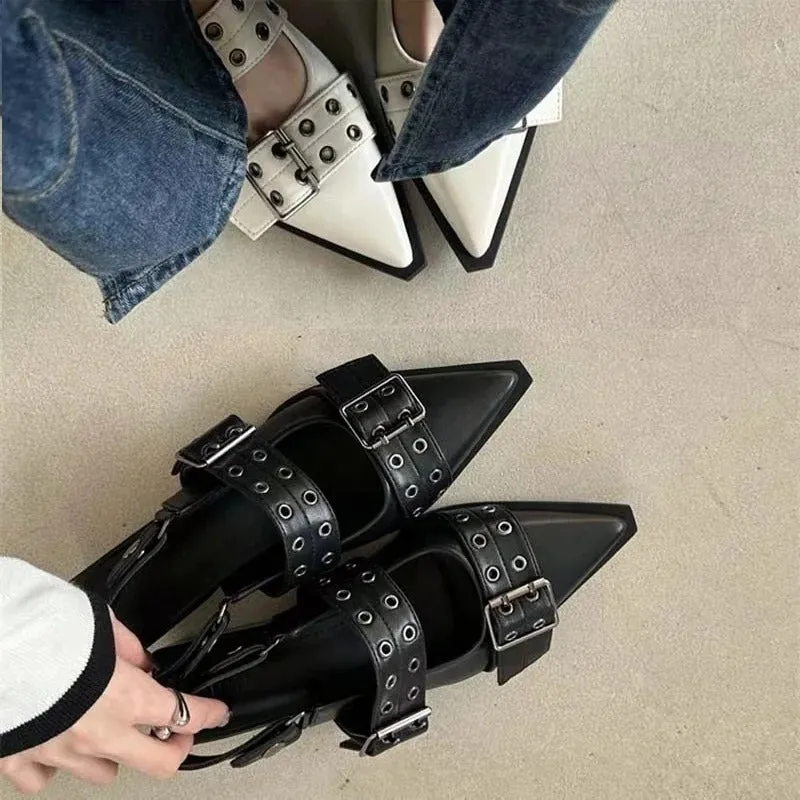 Gothic Thick Square Heel Buckle Style Slingback Sandals