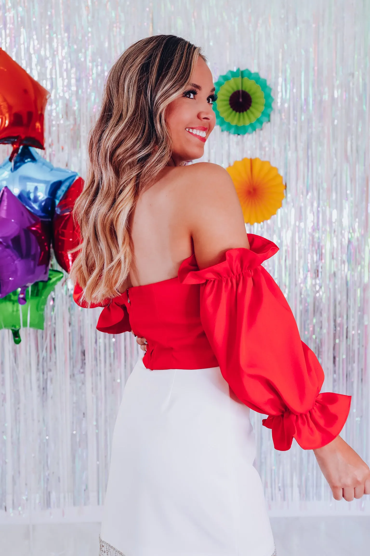 Isabella Off Shoulder Crop Top - Red