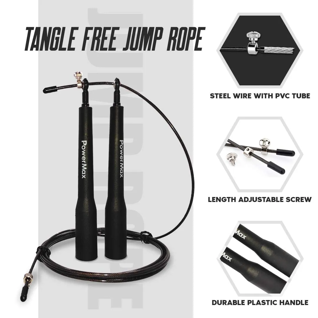 JP-5 Skipping Rope for Unisex Adults | Tangle free Jumping Rope with Adjustable Rope length for Training | Exercise | Weight Loss | Crossfit | Boxing and HIIT Workouts (Colour - Black)