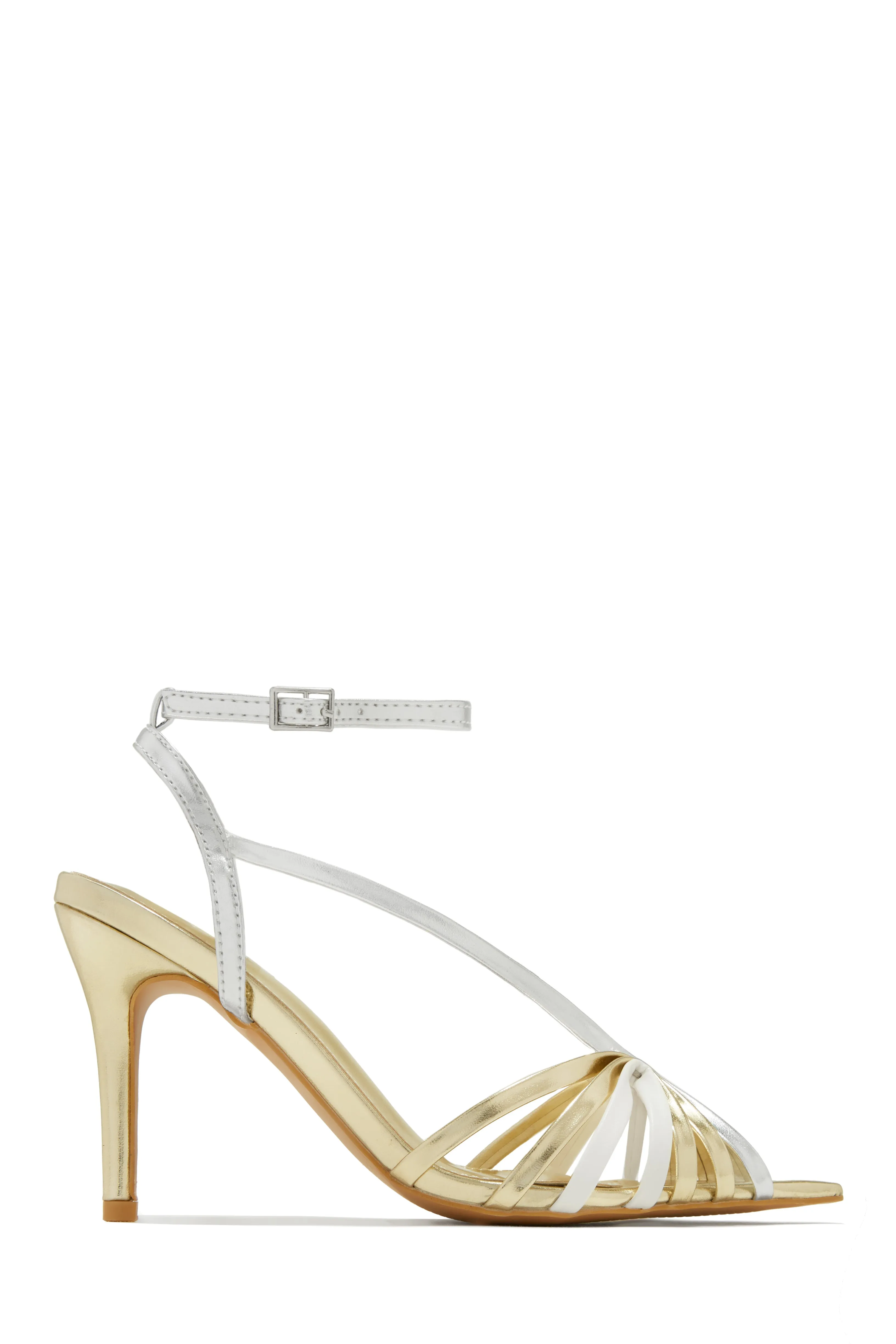 Kataya Ankle Strap Pointed Toe Heels - Gold