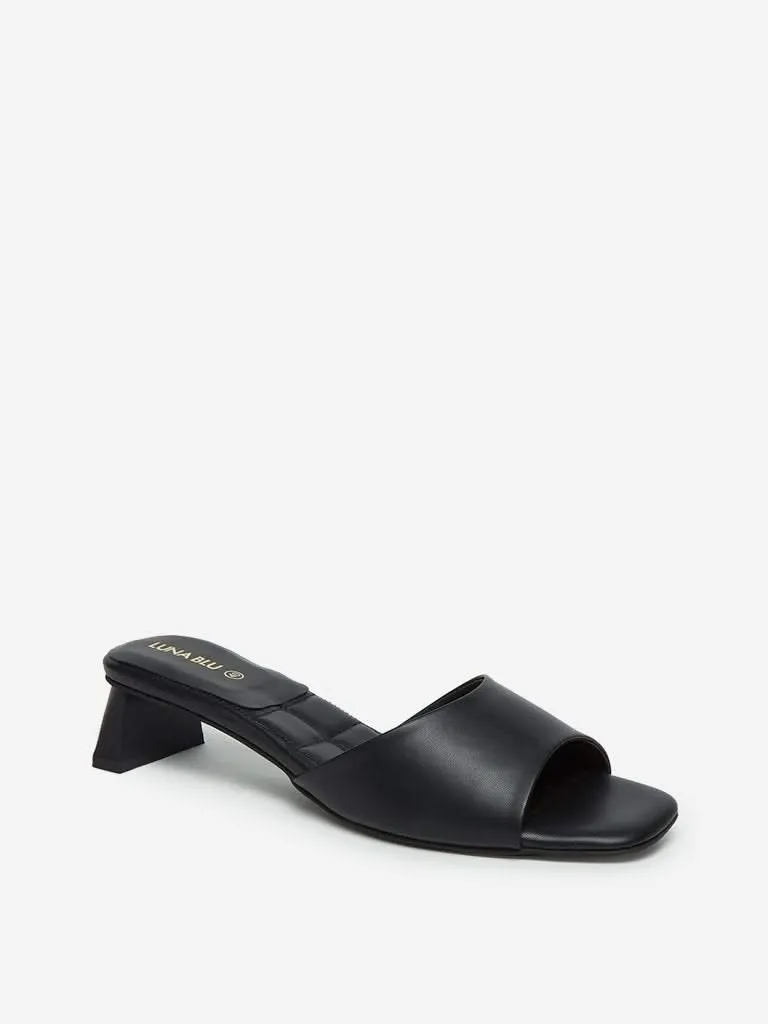 LUNA BLU Black Block Heel Peep-Toe Sandals