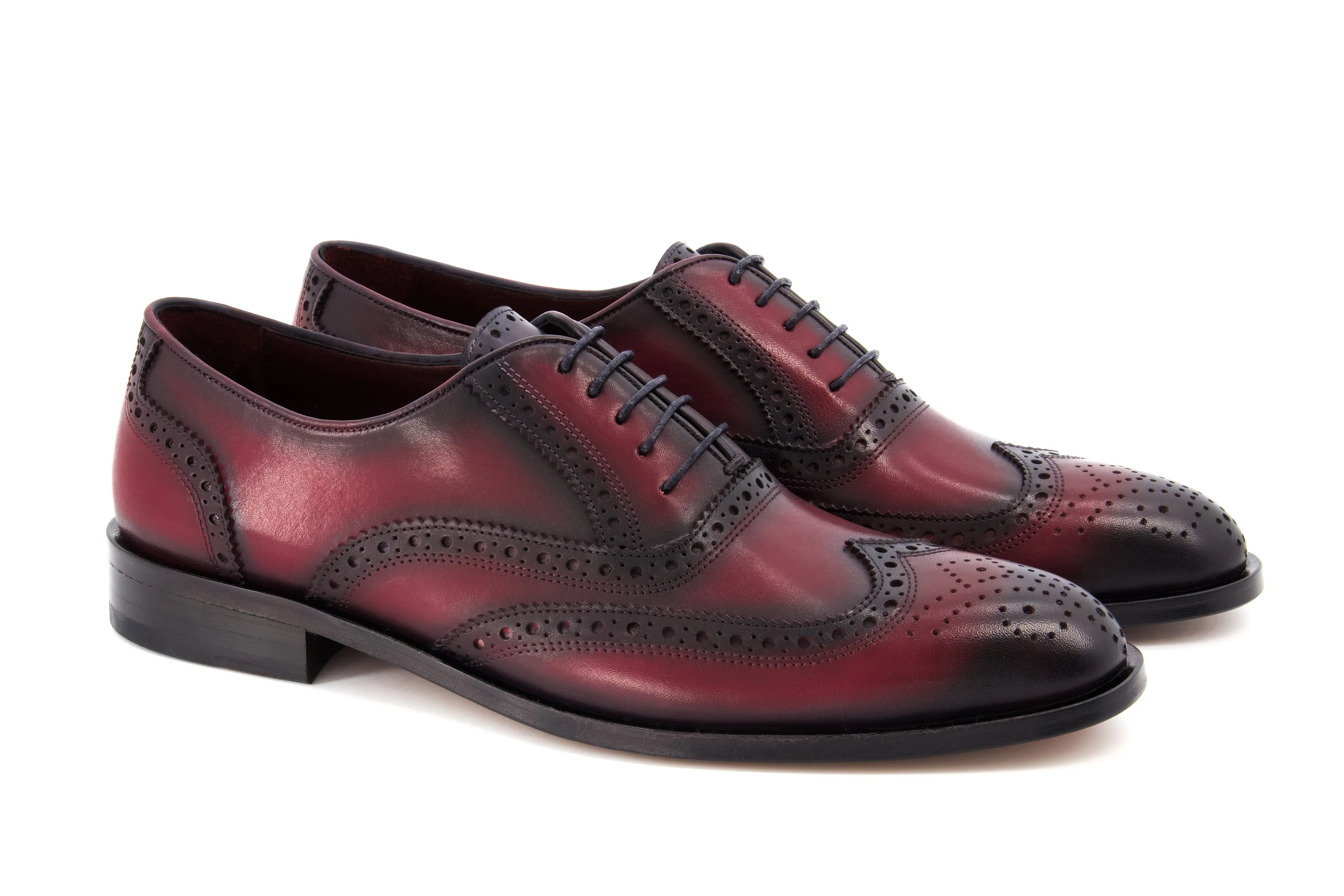 Madrid Patina Brogue Dress Shoes - Burgundy