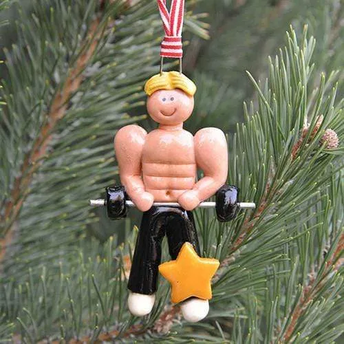 Male Weightlifter Christmas Ornament