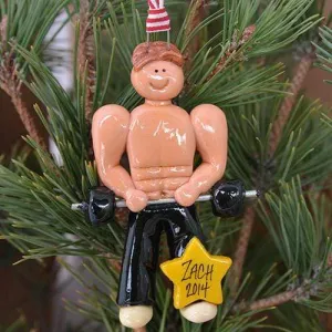 Male Weightlifter Christmas Ornament