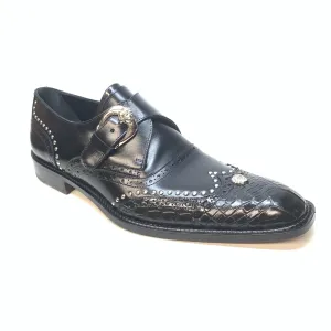 Mauri 3051 Black Alligator Studded Monk Strap Dress Shoes