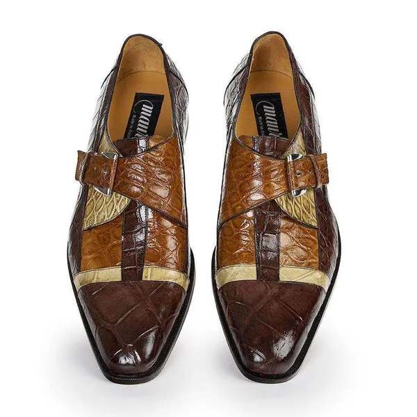 MAURI 4841 ONTANO BONE & BRANDY ALLIGATOR MONK STRAP DRESS SHOES