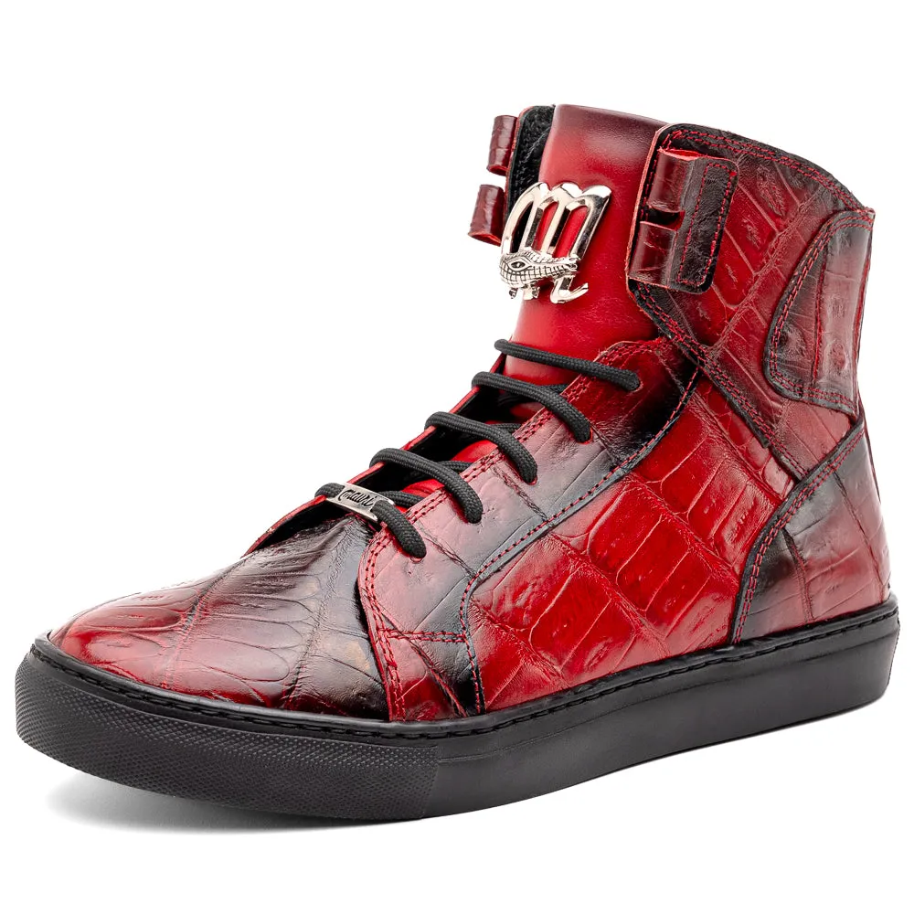 1. Crocodile Themed Baby High Top Sneakers in Red/Dirty Black - Mauri 6129/1