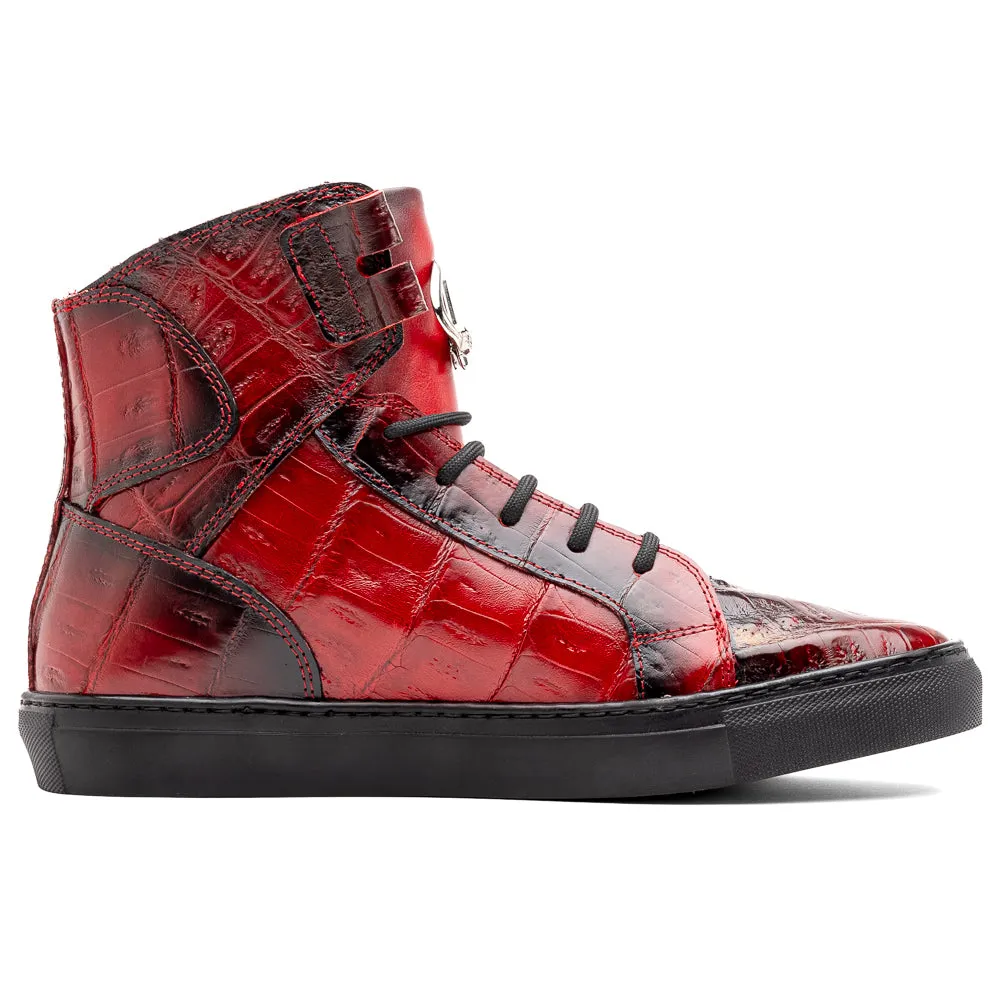 1. Crocodile Themed Baby High Top Sneakers in Red/Dirty Black - Mauri 6129/1