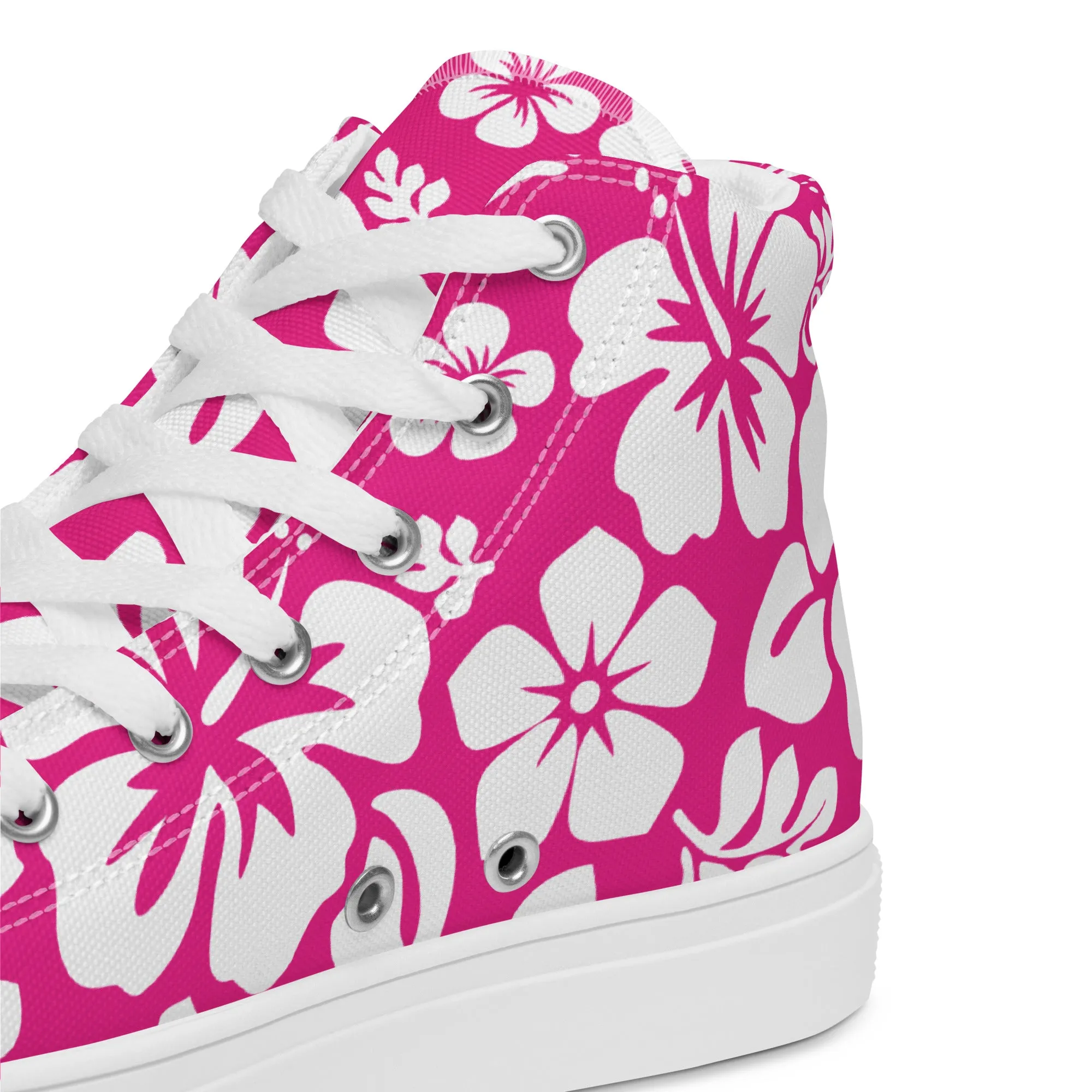 Men's Hot Pink and White Hawaiian Print High Top Shoes