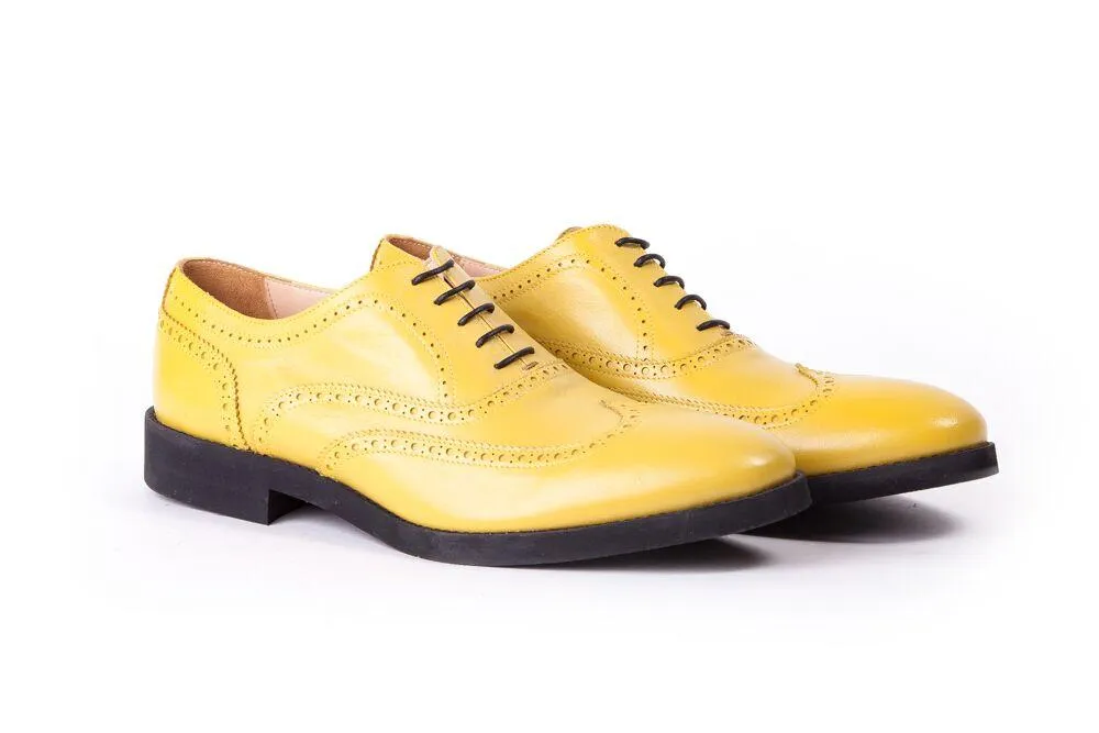 Men's Lemon & Black Accented Brogue Wingtip (EX-121)