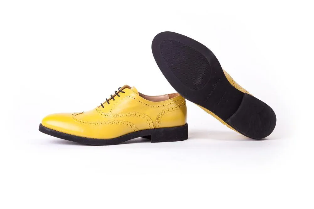 Men's Lemon & Black Accented Brogue Wingtip (EX-121)