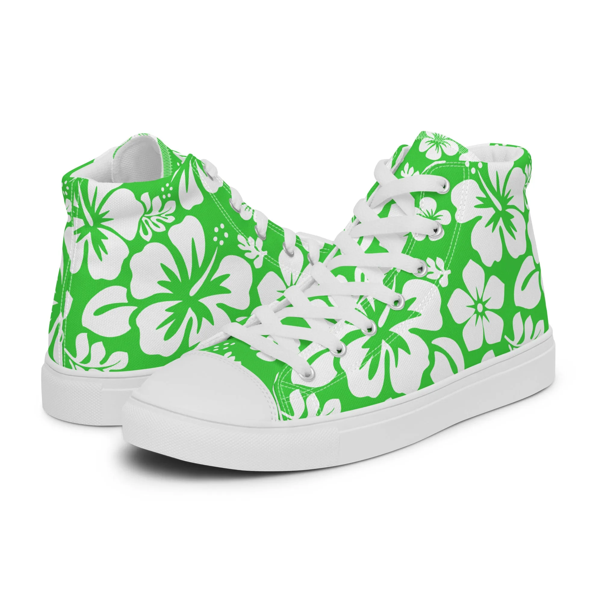 Men's Lime Green and White Hawaiian Print High Top Shoes