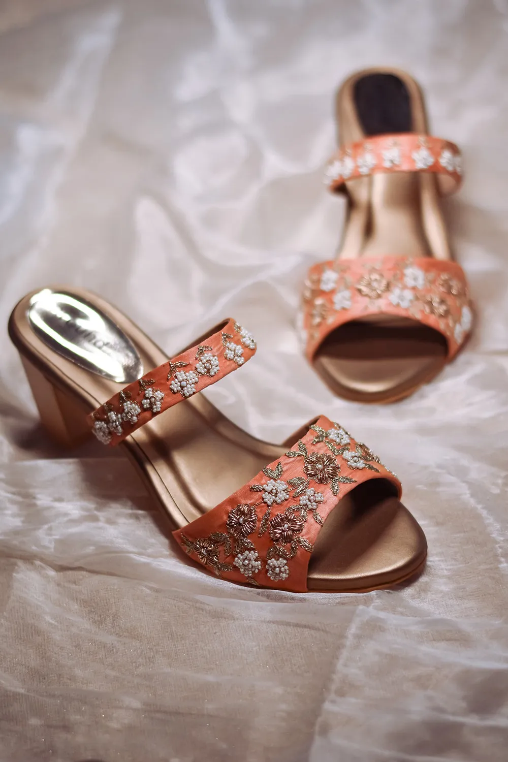 Pink Embroidered Peep Toe Sandals