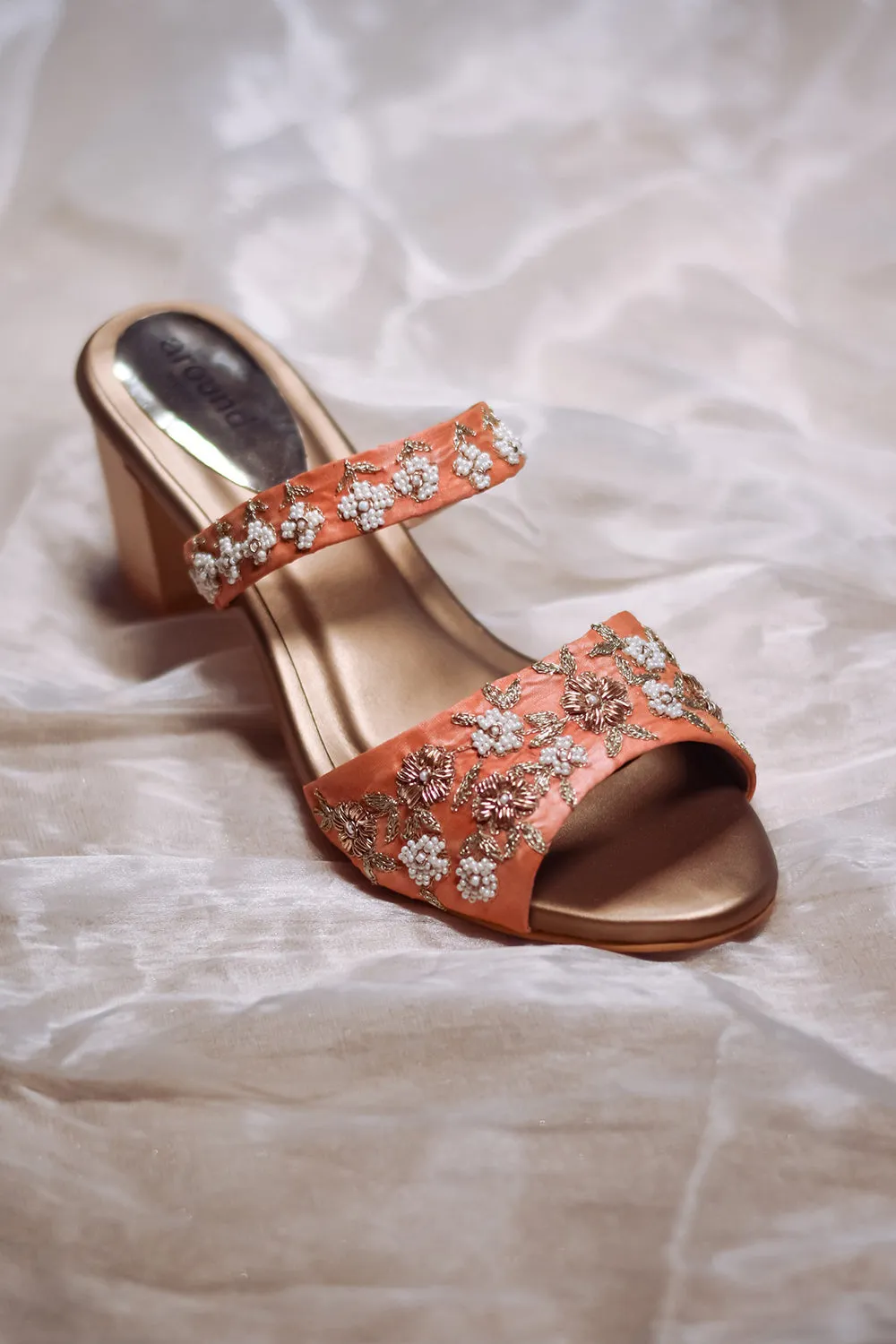 Pink Embroidered Peep Toe Sandals