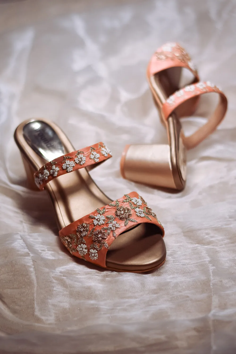 Pink Embroidered Peep Toe Sandals