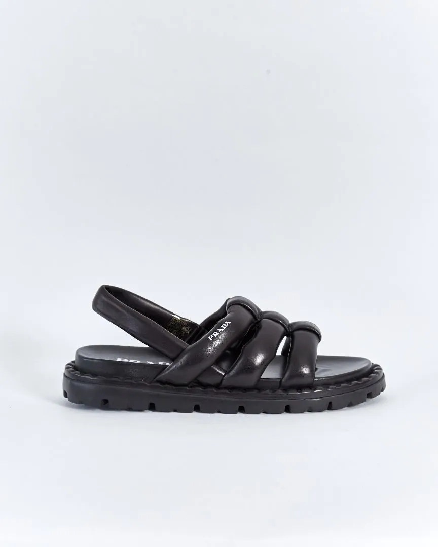 Prada 'blow' padded leather slingback sandals, black, 39.5