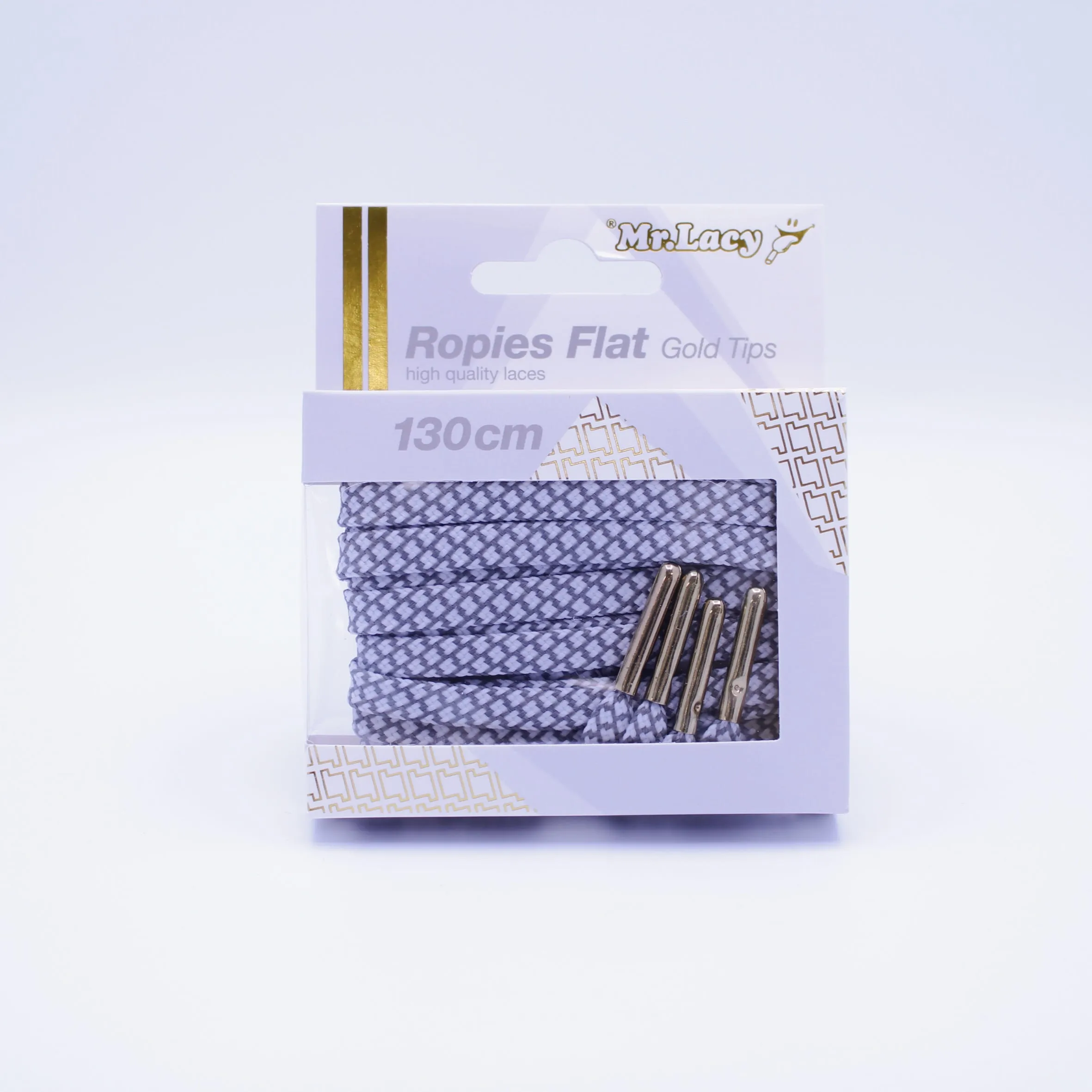 Ropies Flat Shoelaces · White/Grey/Gold Tip