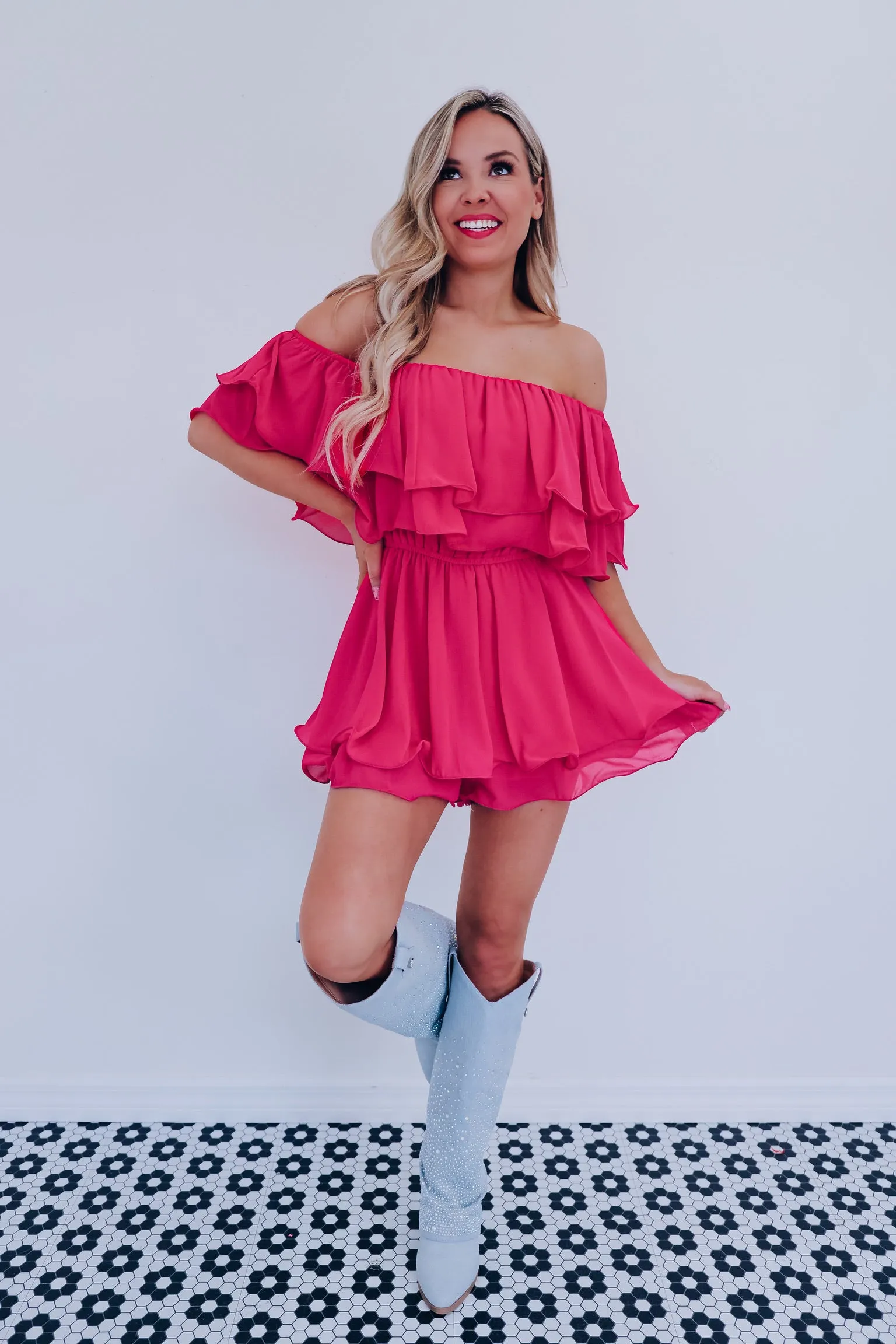 Spring Breeze Chiffon Romper - Pink