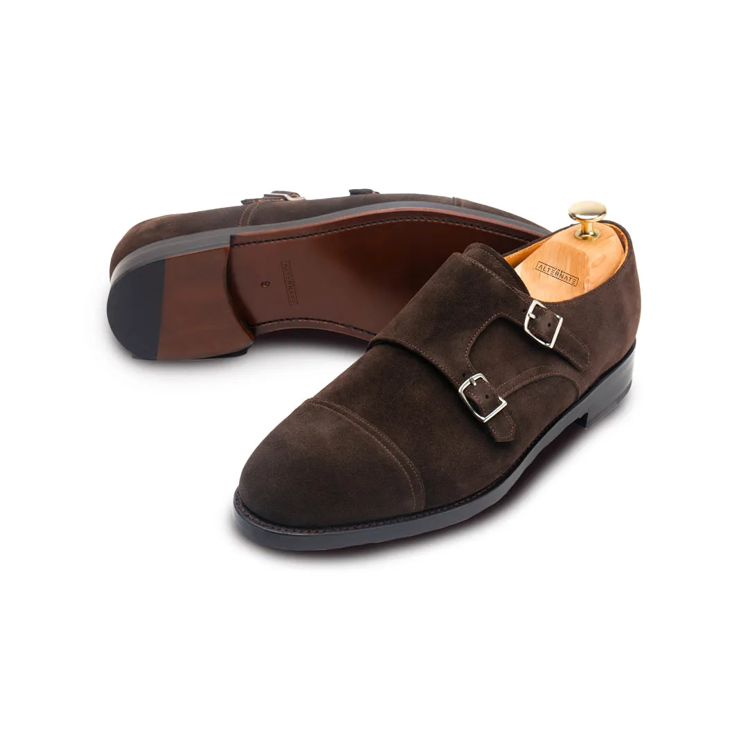 Suede monk straps- Brown