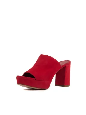 Suede Platform 90mm Peep Toe Mule - Red