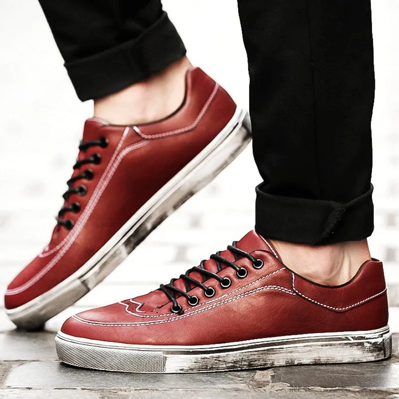 Summer Rugged Look PU Leather Lace Up Sneakers