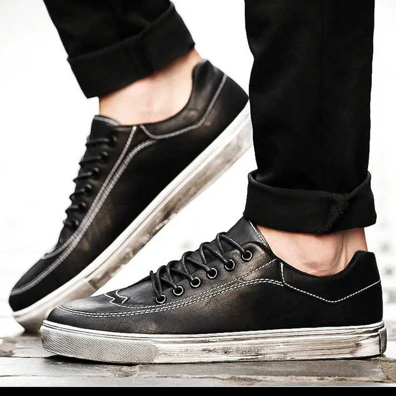 Summer Rugged Look PU Leather Lace Up Sneakers