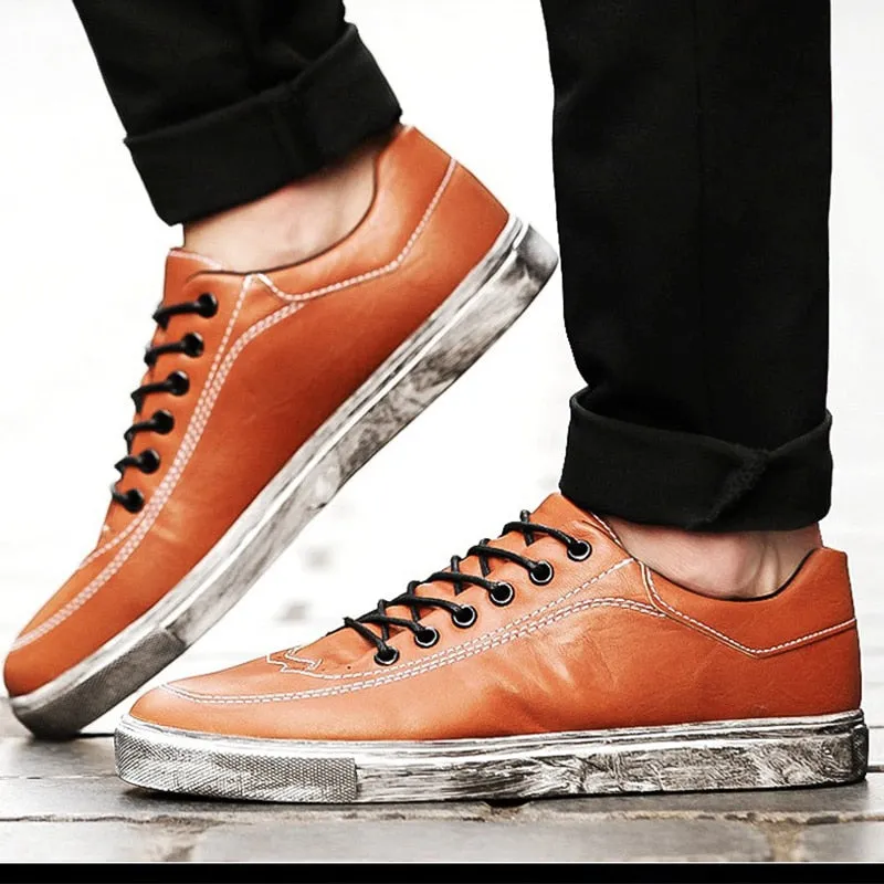 Summer Rugged Look PU Leather Lace Up Sneakers