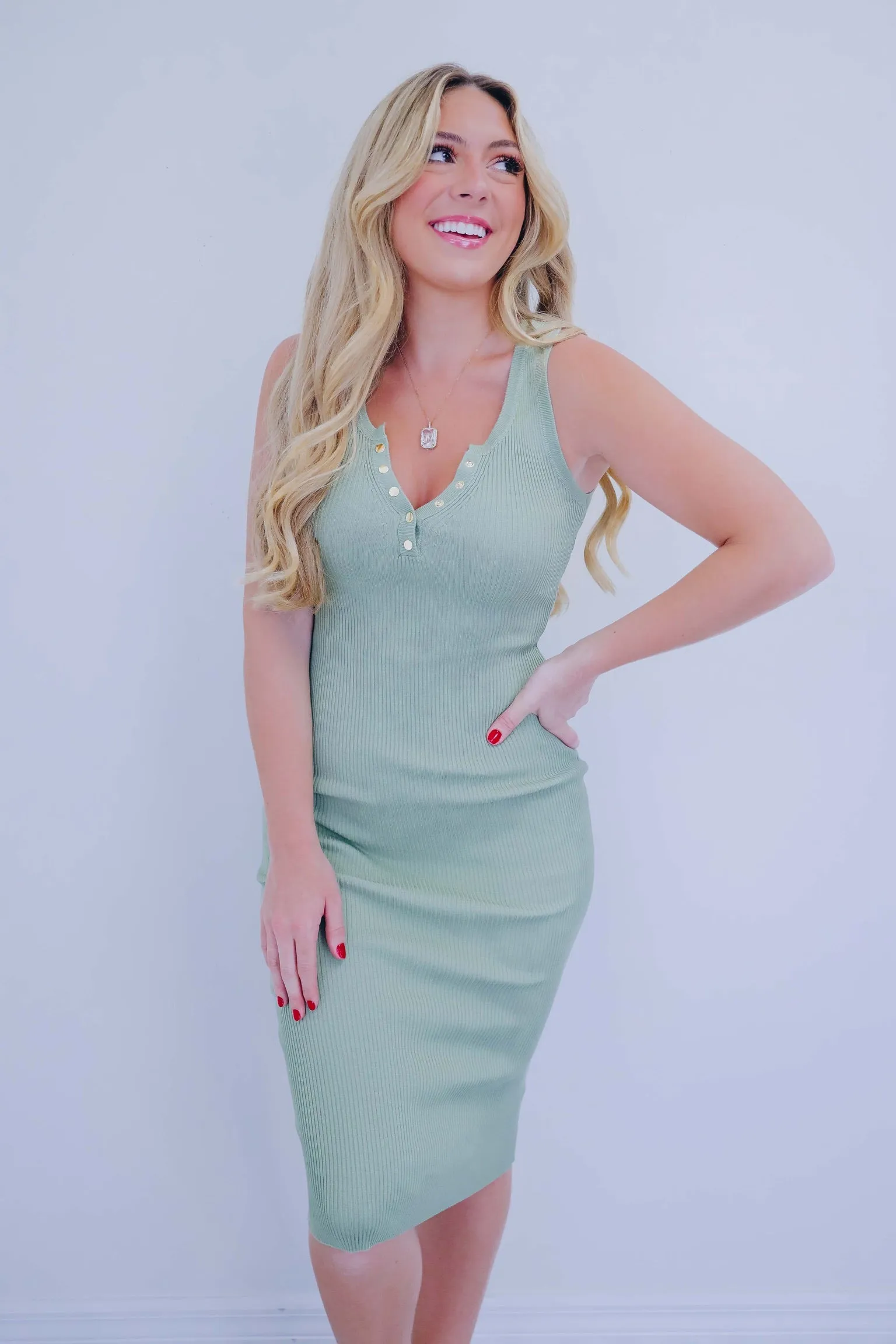 Tantalizing Body-Con Midi Dress - Olive