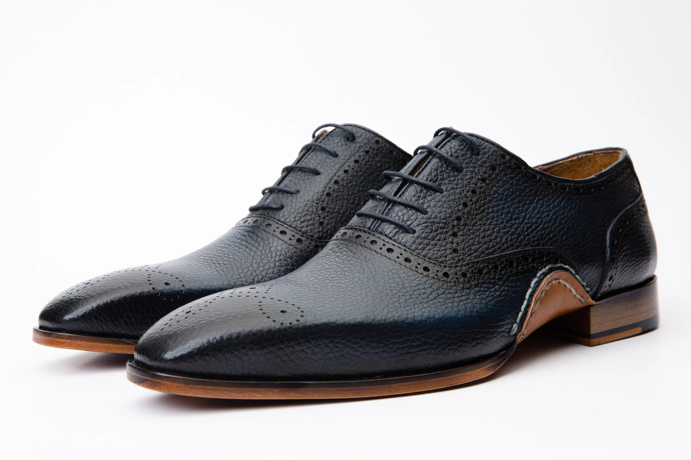 The Draco Handmade Navy Blue Semi Brogue Oxford Men Shoe