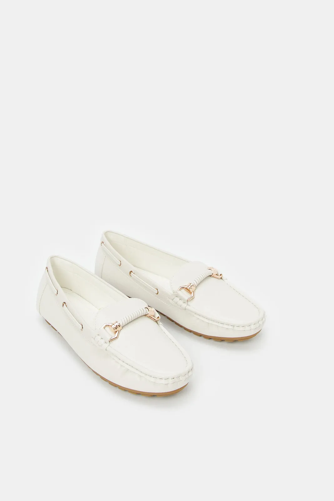 Women White Embellished Moccasin