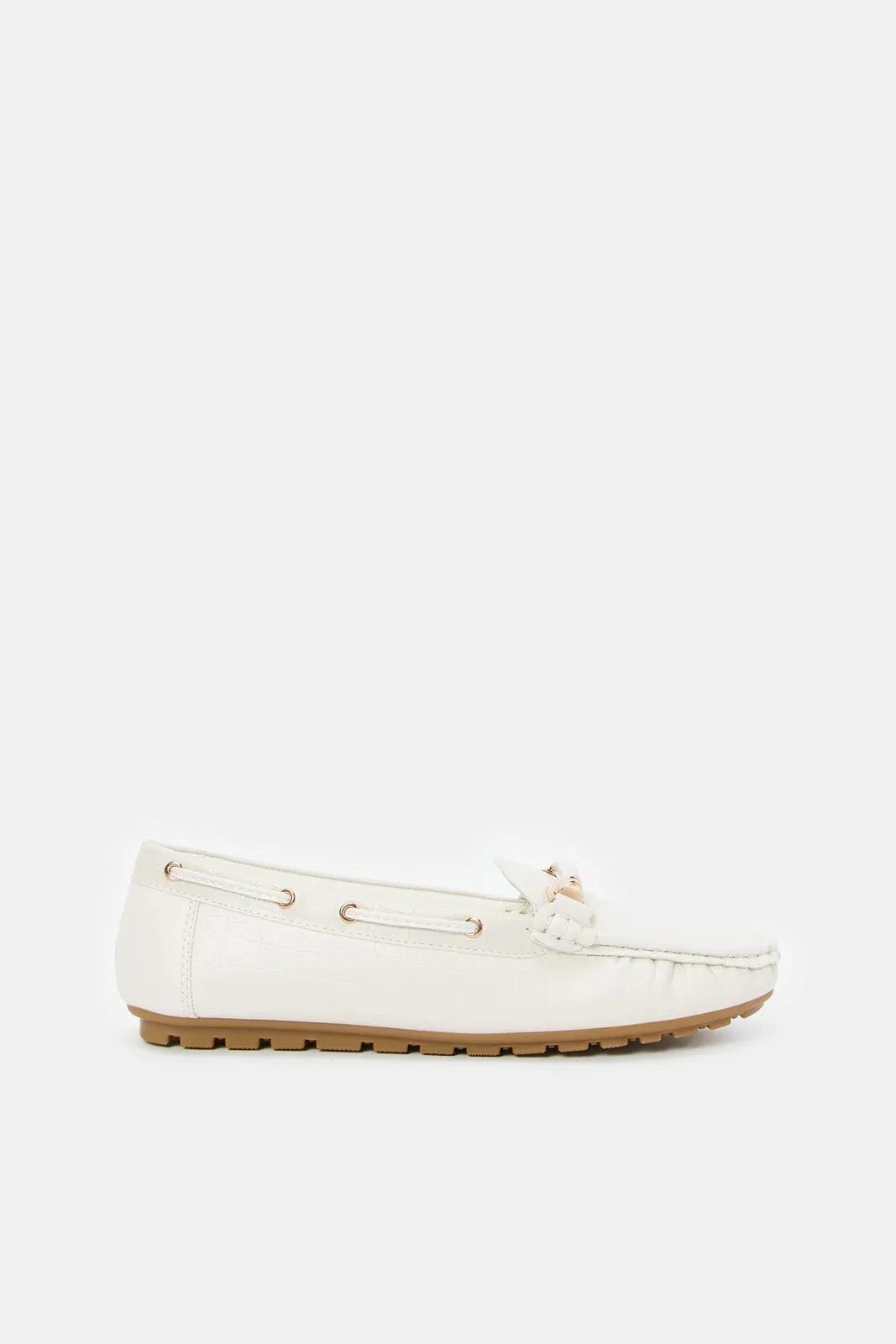 Women White Embellished Moccasin